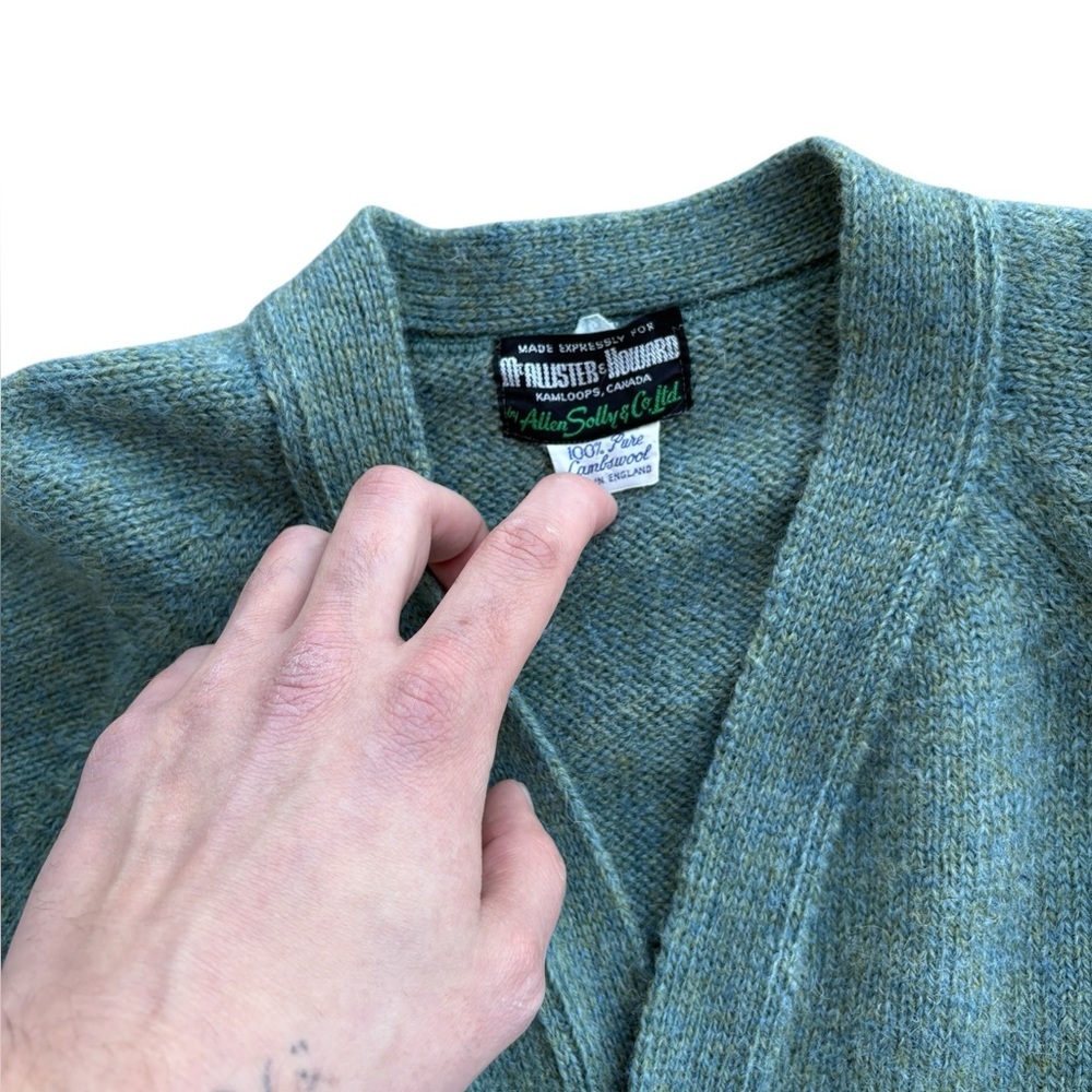 Vintage 80s Allen Solly 100% Lambswool Moss Green Cardigan Medium - Picture 4 of 9